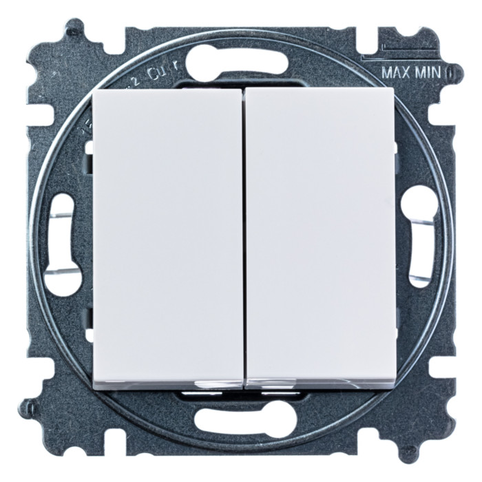 Выключатель двухклавишный ABB LEVIT, белый // ледяной, 2CHH595245A6001